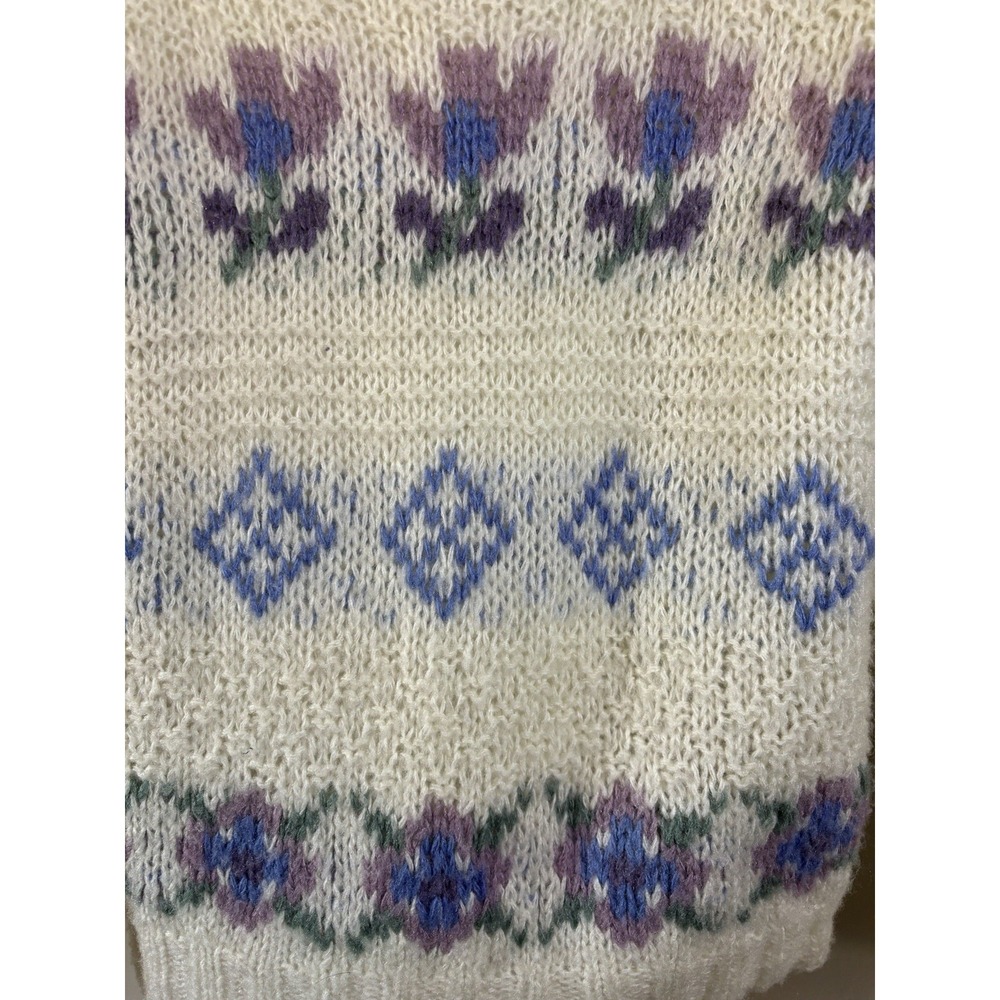 VTG DEANS OF SCOTLAND Ivory Floral Sweater L 80's Acrylic - Picture 2 of 4